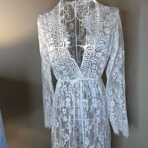 Elegant White Lace Robe with front slit